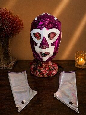 Metallic Purple Women's Face Mask with White Accents